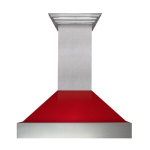 ZLINE - 36" DuraSnow® Stainless Steel Range Hood with Red Gloss Shell (8654RG-36) - Silver