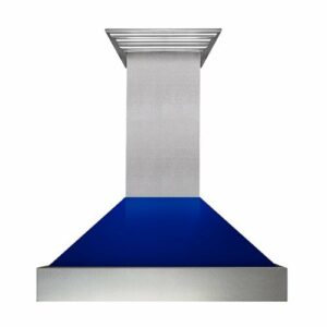 ZLINE - 36" DuraSnow® Stainless Steel Range Hood with Blue Gloss Shell (8654BG-36) - Silver