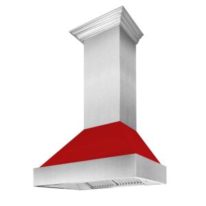 ZLINE - 30" DuraSnow® Stainless Steel Range Hood with Red Matte Shell (8654RM-30) - Silver