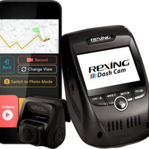 Rexing - V1P Pro Plus Front and Rear Dash Cam with Built-in GPS and Wi-Fi Connect - Black