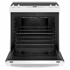 GE - 5.3 Cu. Ft. Slide-In Electric Convection Range with Self-Steam Cleaning, Built-In Wi-Fi, and No-Preheat Air Fry - White on White