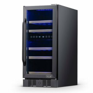 NewAir - 15” Built-in 29 Bottle Dual Zone Compressor Wine Fridge - Black Stainless Steel