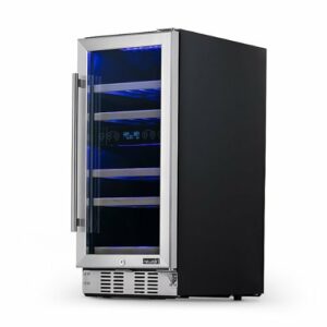 NewAir - 15” Built-in 29 Bottle Dual Zone Compressor Wine Fridge with Recessed Kickplate - Stainless Steel