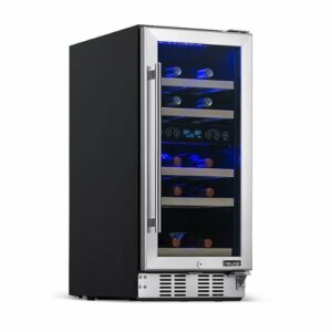 NewAir - 15” Built-in 29 Bottle Dual Zone Compressor Wine Fridge with Recessed Kickplate - Stainless Steel