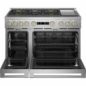 Monogram - 8.25 Cu. Ft. Freestanding Double Oven Dual Fuel Convection Range with Self-Clean, Built-In Wi-fi, and 6 Burners - Stainless Steel