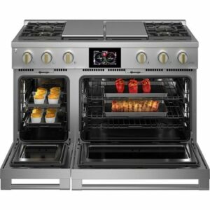 Monogram - 8.25 Cu. Ft. Freestanding Double Oven Dual Fuel Convection Range with Self-Clean, Built-In Wi-Fi, and 4 Burners - Stainless Steel