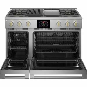 Monogram - 8.25 Cu. Ft. Freestanding Double Oven Dual Fuel Convection Range with Self-Clean, Built-In Wi-Fi, and 4 Burners - Stainless Steel