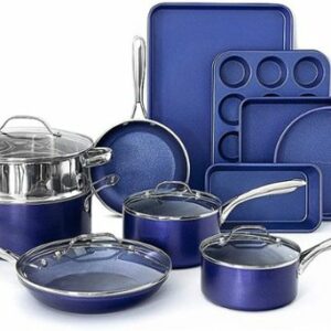 Granitestone - 15-Piece Non Stick Aluminum Cookware Set - Blue