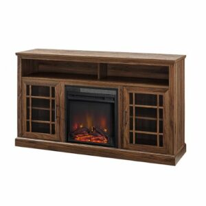 Walker Edison - Traditional 58" Tall Glass Two Door Soundbar Storage Fireplace TV Stand for Most TVs up to 65" - Dark Walnut