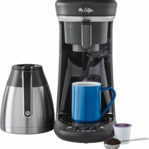 Mr. Coffee - Space-Saving Combo 10-Cup Coffee Maker and Pod Single Serve Brewer - Stainless-Steel/Black