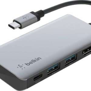 Belkin - USB C Hub 4-in-1 Multi-Port Laptop Dock with 4K HDMI, Docking Station with 100W Power Delivery - for Mac, PC, and More - Gray