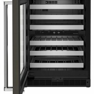 KitchenAid - 46-Bottle Dual-Zone Wine Cellar with Glass Door and Metal-Front Racks - Black Stainless Steel