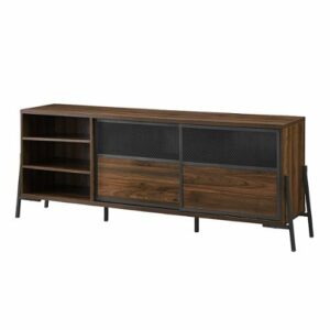 Walker Edison - Industrial 2 Mesh Door TV Stand for TV's up to 80" - Dark Walnut