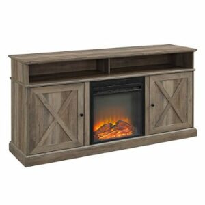 Walker Edison - Farmhouse Tall Barndoor Soundbar Storage Fireplace TV Stand for Most TVs up to 65" - Grey Wash