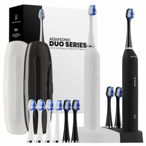 AquaSonic - Duo Series Rechargeable Electric Toothbrush Set - White/Satin Black