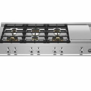 Bertazzoni - Professional Series 48” Gas Rangetop with 6 Brass Burners with Electric Griddle. - Stainless Steel