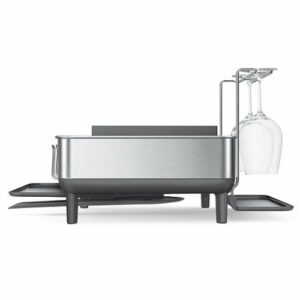 simplehuman - Kitchen Dish Drying Rack With Swivel Spout, Fingerprint-Proof Stainless Steel Frame - Grey Plastic