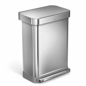 simplehuman - 55 Liter Rectangular Hands-Free Kitchen Step Trash Can with Soft-Close Lid - Brushed Stainless Steel