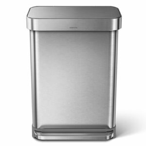 simplehuman - 55 Liter Rectangular Hands-Free Kitchen Step Trash Can with Soft-Close Lid - Brushed Stainless Steel