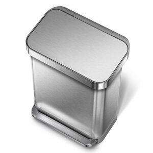 simplehuman - 55 Liter Rectangular Hands-Free Kitchen Step Trash Can with Soft-Close Lid - Brushed Stainless Steel