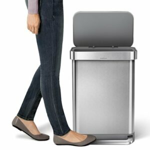 simplehuman - 55 Liter Rectangular Hands-Free Kitchen Step Trash Can with Soft-Close Lid - Brushed Stainless Steel