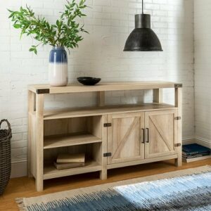 Walker Edison - Modern Farmhouse Barn Door Highboy TV Stand for TVs up to 65" - White Oak