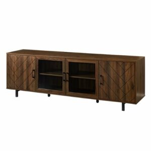 Walker Edison - Modern Herringbone TV Stand for TVs up to 80” - Dark Walnut