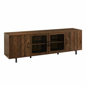 Walker Edison - Modern Herringbone TV Stand for TVs up to 80” - Dark Walnut