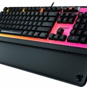 ROCCAT - Magma Full-size Wired Silent Membrane Gaming Keyboard with 5 Zone/ 10 LED AIMO RGB Top Plate and Detachable Palm Rest - Black