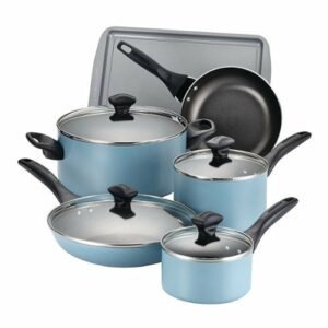 Farberware - Dishwasher Safe Aluminum Nonstick Cookware Pots and Pans Set 15-Piece - Aqua