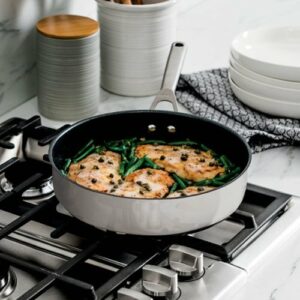 Ninja - Foodi NeverStick Stainless 3-Quart Sauté Pan with Glass Lid - Stainless Steel