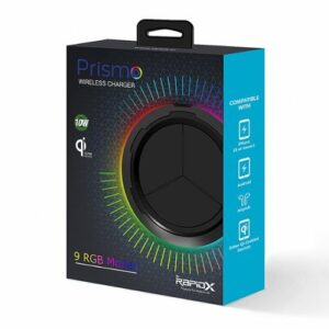 RapidX - Prismo RGB 10W Qi Certified Wireless Charging Pad for Android/iPhone/AirPods - Black