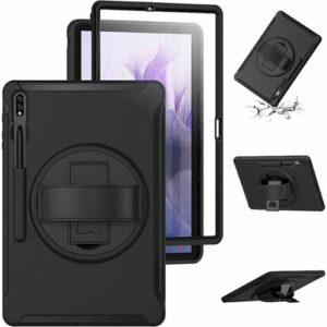 SaharaCase - PROTECTION Hand Strap Case for Samsung Galaxy Tab S7 FE and S8 Plus - Black