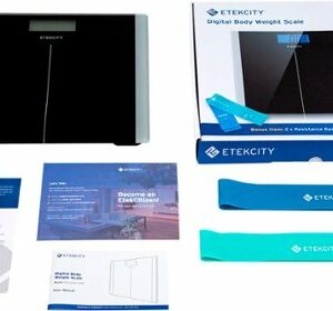 Etekcity - Digital Body Weight Scale with Resistance Bands - Black