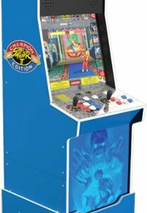 Arcade1Up - Street Fighter II Big Blue Arcade with Stool, Riser, Lit Deck & Lit Marquee