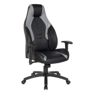 OSP Home Furnishings - Commander Gaming Chair in Black Faux Leather and Grey Accents - Gray