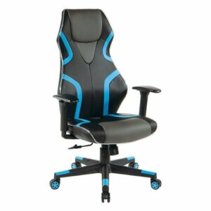 OSP Home Furnishings - Rogue Gaming Chair in Black Faux Leather with  Trim and Accents with Controllable RGB LED Light piping - Black / Blue