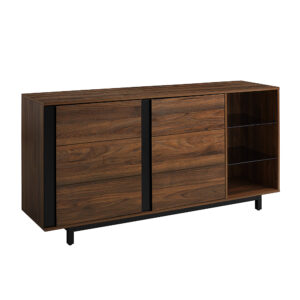 Walker Edison - 60” Contemporary 2 Door Glass Shelf Sideboard - Dark walnut