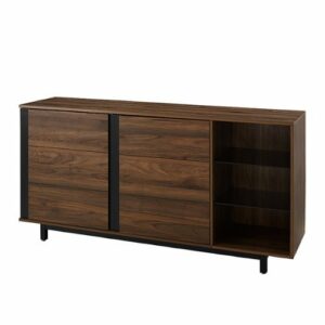 Walker Edison - 60” Contemporary 2 Door Glass Shelf Sideboard - Dark walnut