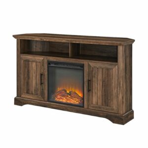 Walker Edison - Groove Two Door Farmhouse Fireplace Corner TV Stand for Most TVs up to 60" - Rustic Oak