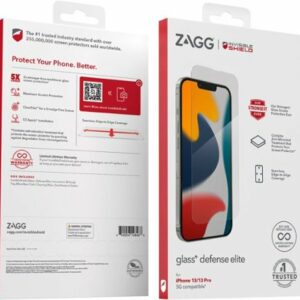 ZAGG - InvisibleShield Glass+ Defense Elite Maximum Edge-to-Edge Impact & Scratch Screen Protector for Apple iPhone 13/13 Pro