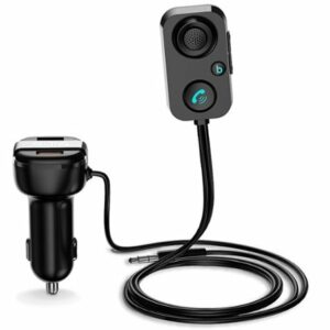 Rexing - AUX2 Mini Bluetooth Receiver with Dual USB Enhanced Bass and Voice Control - Black