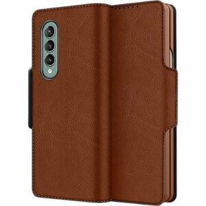 SaharaCase - Leather Folio Wallet Case for Samsung Galaxy Z Fold3 5G - Brown