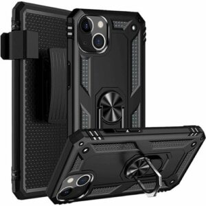 SaharaCase - Kickstand with Belt Clip Case for Apple iPhone 13 and iPhone 14 - Black