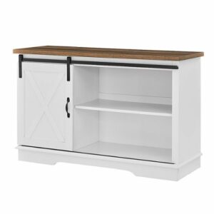 Walker Edison - Sliding Barn Door TV Stand for Most TVs up to 50" - Rustic Oak/Solid White