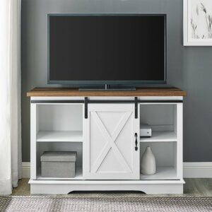 Walker Edison - Sliding Barn Door TV Stand for Most TVs up to 50" - Rustic Oak/Solid White