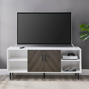 Walker Edison - Bookmatch Door TV Stand for Most TVs up to 65” - Ash Brown Bookmatch/ Solid White