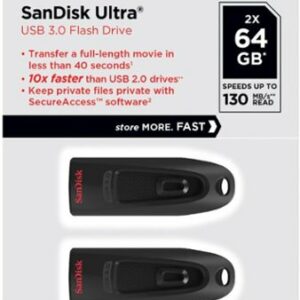 SanDisk - Ultra 64GB USB 3.0 Flash Drive with Hardware Encryption (2-Pack) - Black