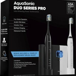 AquaSonic - Ultrasonic UV Sanitizing Toothbrush Set - Limited Edition Bundle - Midnight Black/Optic White