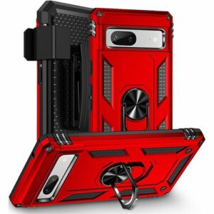 SaharaCase - Military Kickstand Series with Belt Clip Case for Google Pixel 7a - Red